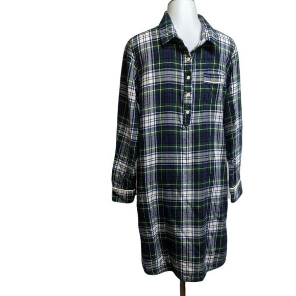 L.L. Bean Sleep Shirt Dress Men X-Small Casual Flannel Buttons Blue Plaid XS - Picture 1 of 12